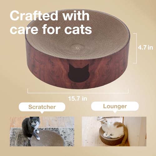 Image of Necoichi Cat Scratcher Bowl for Indoor Cats - Cat Scratching Lounger with Reversible Usability and Extra Comfort for Lounge, Cardboard Bed Couch / (Regular, Dark Cherry)