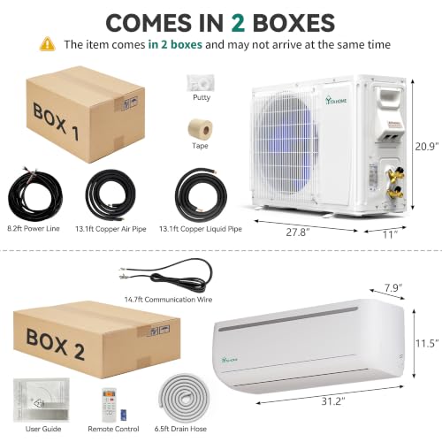 Image of YITAHOME 24000 BTU Mini Split AC /Heating System 230V 18.5 SEER2 | Ductless Energy Efficient Inverter Air Conditioner, Wifi Enabled Compatible with Alexa Cool Up to 750 Sq. Ft