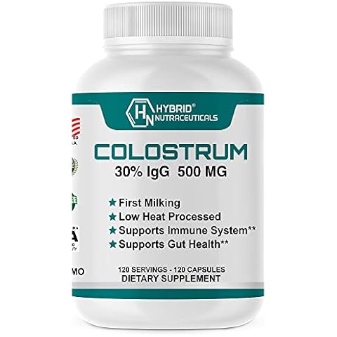 Hybrid Nutraceuticals Bovine Colostrum Supplement - Muscle Building - Immune Support - Powerful Digestion - Lactoferrin Supplement (120 Colostrum Capsules - 500mg - 30% IgG) Cover