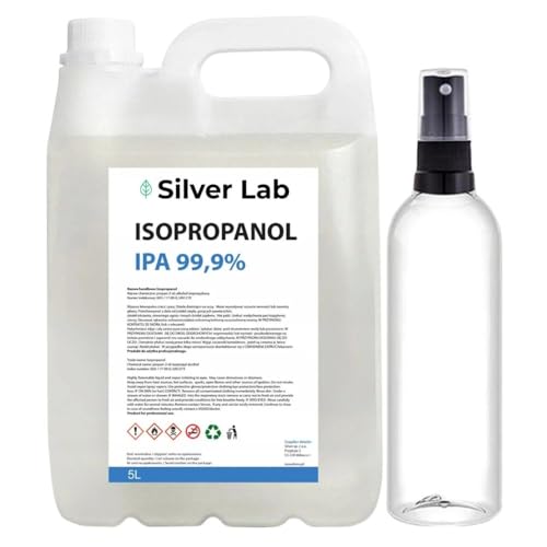 Isopropanol 99,9% – 5 Liter Reinigungsalkohol + 150 ml Sprühflasche – Technischer Alkohol zum Entfetten, Reinigen & Entstauben von Oberflächen, Glas, Elektronik & Werkzeug