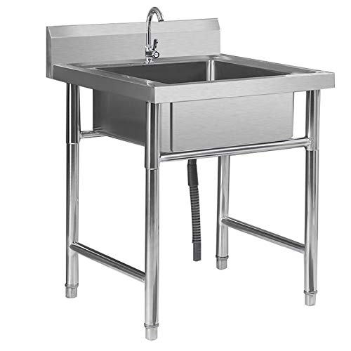Fregadero De Cocina Comercial, Fregadero De Acero Inoxidable, Fregadero De Un Solo Tazón Con Soporte, Grifo Deflector Para Lavandería, Garaje, Interior Y Exterior (50 X 50 X 75 Cm)