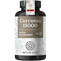 NATURE LOVE® Curcuma 15000 - Kurkuma Kapseln - 9 Monate Reichweite - hochdosiert 95% Curcumin pro Kapsel - mit schwarzem Pfeffer - vegan, laborgeprüft & in Deutschland produziert
