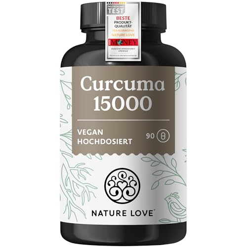 Curcuma Kapseln hochdosiert aus 95% Extrakt (90 Kapseln) - Curcumin-Gehalt pro Kapsel entspricht 15.000mg Kurkuma - 6 Monate Reichweite - vegan, laborgeprüft und in Deutschland produziert