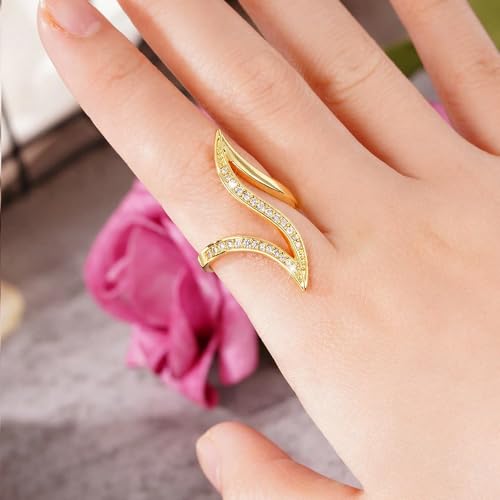 Cubic Zirconia Rings For Women, Trendy Gold Plated Infinity Twisted Wave Design Stackable Statement Engagement Ring Wedding Jewelry Promise Gift3