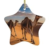 Design : arbre de Noël en céramique imprimé chameau avec perforations et est équipé de cordes métalliques dorées (y compris 1 tuile en porcelaine en forme d'étoile et 1 corde de suspension en fil d'or). L'apparence est en forme d'étoile à cinq branches pour une décoration facile à suspendre.