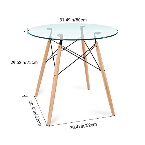 Nidouillet AB053-HY-JAUS Round Glass Dining Table, Coffee Desk With 4 Beech Wood Legs thumb #2