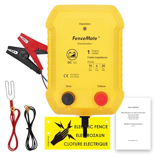 FenceMate Électrificateur clôture electrique batterie 12v, Sortie 1 Joule pour 4 à 25 km, faible impédance tension de pointe 10 kV pour volaille, bétail,...