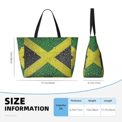 Jamaica Flag Painted On Metal Surface Covered With Rain Drops Beach Bag Women Tote Bag Pool Bag With Zipper For Gym Grocery Travel With Wet Pocket3