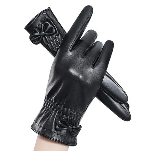 [LEZOOY] 革手袋 レディース 羊革 レザーグローブ 手袋 冬 防寒 防風 保温 裏起毛 柔らかい ちょうむすび付き手袋 女性 冬 タッチパネル対応 暖かい 通勤 通学 自転車 運転 ワンサイズのサムネイル