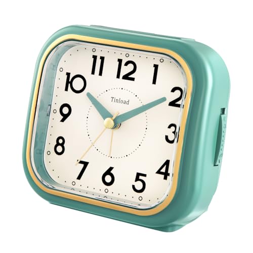 Image of Tinload 4.3 inch Vintage Retro Analog Alarm Clock, Super Silent Non Ticking Clock with Manual Light, Snooze, Battery Operated, Simply Design, for Living Room, Bedroom, Bedside, Desk(Green-V2)