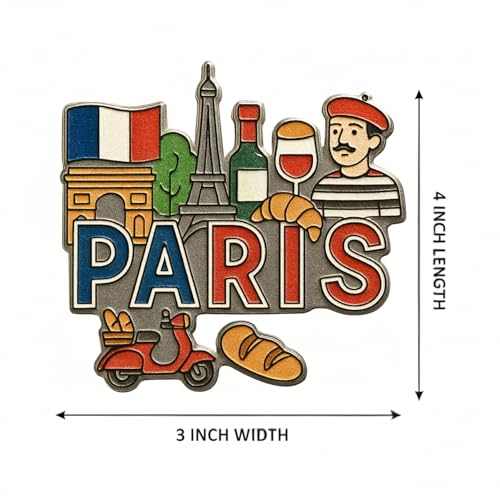 Image of Souvenir Fridge Magnet | 4x3 Inch Collectible Travel Decor | Strong & Durable Refrigerator Magnet with Iconic Landmarks for Travelers (Paris)