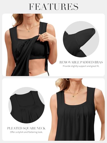 V FOR CITY Women Flowy Tank Top with Built in Bras Pleated Square Neck Tunic Tops Loose Summer Tanks Shirts2