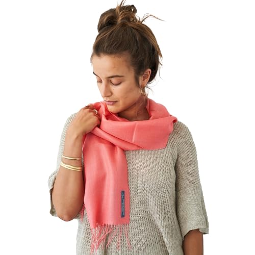 Apikuna® Premium Schal aus 70% Baby Alpaka, 30% Seide (200x70cm, Korallenrot) – Eleganter Pashmina für Damen & Herren, alle Jahreszeiten – Perfekt für besondere Momente