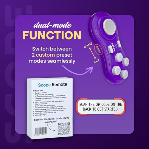 Image of Scope Remote- Remote for Anki. Customizable with Anki Add-on, Compatible with Windows, Mac, iOS, iPad, and Android. Anki Clicker, Anki Controller. Amethyst Purple, Standard (8 Hours Battery)