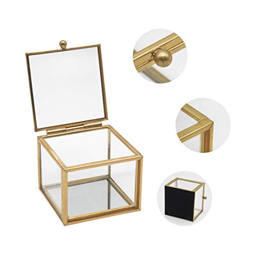 Engagement Glass Jewelry Box Organizer-Golden Square Vintage Handmade Ring Bearer Box For Wedding Decorative Home Decor #TOP5