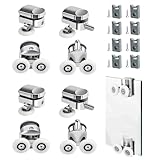 Sqxaldm 8 Stück Duschtürrollen Ø 25 mm, Robuste Zinklegierung Laufrollen für Schiebetüren Duschkabinen, Leise Rostfrei Ersatzrollen für 4-6 mm Glas Badezimmer, 4 Oben 4 Unten Duschkabinen Ersatzteile