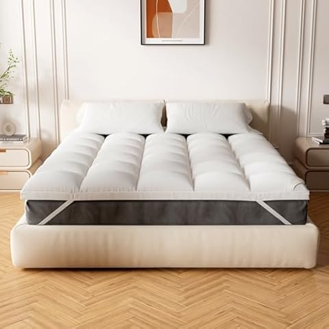 RV Short Queen Mattress Topper - Soft & Extra Thick Pillow Top for Camper Mattress Pad & Protector | Bed Topper for RV Camper Bed, Pop Up and Trailer