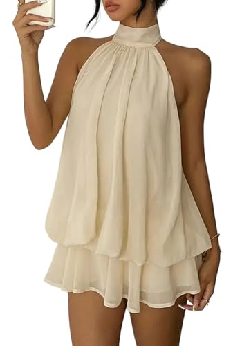 Geulis Women's 2026 Summer Halter Dresses Sleeveless Backless Layered Sundresses
