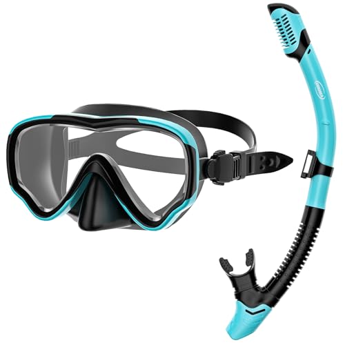 COKISEA Snorkeling Mask Gear, Anti-Fog Scuba UV Protection, Diving Panoramic View, Adjustable Strap, Goggles with Nose Cover for Adults and Youth