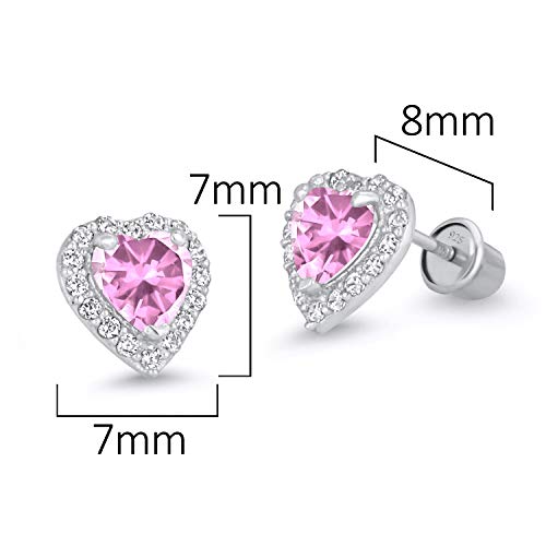 925 Sterling Silver Rhodium Plated Heart Cubic Zirconia Screwback Baby Girls Earrings2