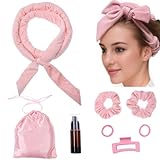 Heatless Hair Curls Headband Set-YiQiYi Heatless Curling Rod Headband Velvet Hair Roller Set for Women Girls Overnight DIY Wave Hair No Heat Curlers to Sleep In (Pink)