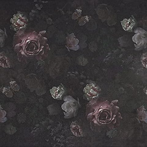 VEELIKE 17.7''x118'' Vintage Dark Floral Peel and Stick Wallpaper Peony Floral Boho Removable Self Adhesive Prepasted Decorative Black Floral Wallpaper Rolls for Bedroom Bathroom Walls Cabinets Shelf Cover