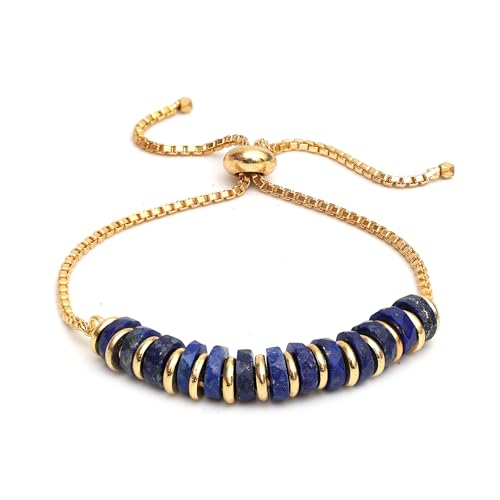 Natural Heishi Beads With Spacers Slider Bracelet Gemstone Healing Jewelry With 14k Yellow Gold Plated 8- Inch Adjustable Length