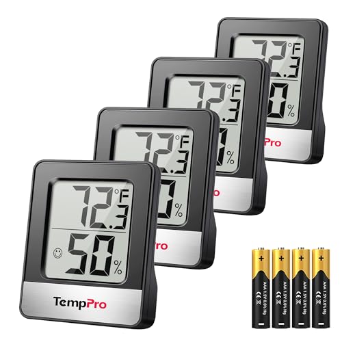 Image of TempPro TP49 4 Pieces Digital Hygrometer Indoor Thermometer Humidity Meter Mini Hygrometer Thermometer with Temperature and Humidity Monitor Room Thermometer, Black (Previously ThermoPro)