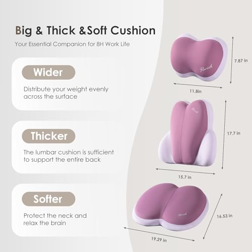 Image of FLORICH 3 PCS Seat Cushion for Carseat Lumbar Support Pillow Car Neck Headrest Pillows Ultrathick Memory Foam Seat Pads Pressure Relief Back Cushion for Office Chair(Purple)