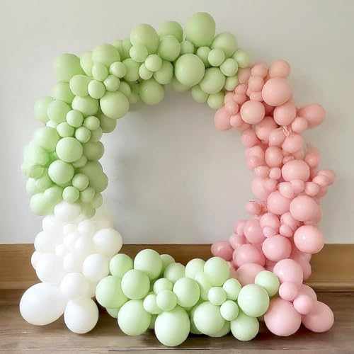 Image of Regular Balloon Combo For Decoration with Glue Dots & Balloon Arch Strip - Party Decor Set For Easy Party Setup (PINK GREEN WHITE, 100)