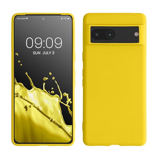 kwmobile Funda para Google Pixel 7 Carcasa - Ultrafina de TPU y Silicona con Bordes elevados anticaídas - Amarillo chillón