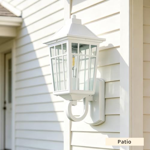 Image of JYZ 15 inch White Exterior Wall Lantern, Anti-Corrosion Outdoor Wall Lamp with Seeded Glass Cover, Dust Resistant Outdoor Decor Lighting for Front Door, Garage, Yard, Lawn, Country Home Outdoor Decoration