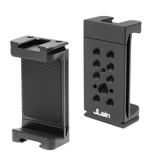 FOTGA Soporte de metal para teléfono móvil, adaptador de trípode, soporte para smartphone con 2 zapata fría y rosca de 1/4" 3/8", compatible con trípode Arca Swiss