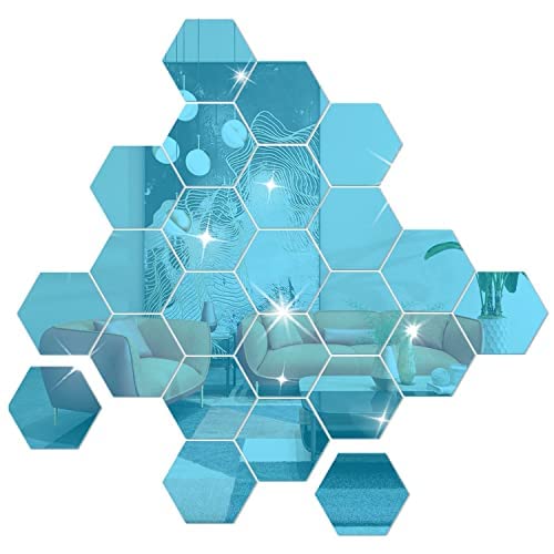 DIY Wall Decals Acrylic Mirror Sticker Set 36Pcs, Hexagon Mirror Wall Stickers for Living Room Bedroom Decor(Blue)