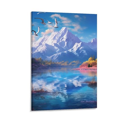 Toile de montagne enneigée décoration murale nature pour créer un salon style chalet cosy
