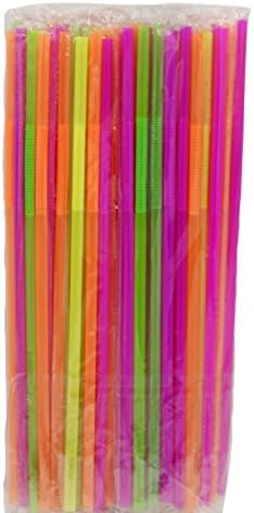 PE Art10 Wrapped- 100 Bendable and Flexible Neon Assorted Straws Wrapped, 0.1" Height, 0.2" Width, 10" Length (Pack of 100)