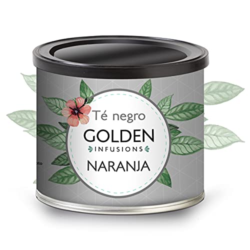 Golden Infusions - Té Negro con Naranja - Lata de 100 g - Infusión a granel - Antiestrés y Energético - Favorece la Concentración y la Agilidad Mental - Acción Antioxidante - Té con frutas Cover
