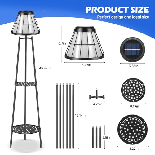2 Pack Solar Lights with Plant Stands, 45.4'' Waterproof Outdoor Metal Solar Floor Lamps for Patio Deck Yard Pathway Porch Garden