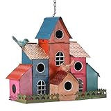 Large Bird House for Outside Hanging, Metal Bird Houses for Outside with 6 Compartments for Birds to Nest in, Durable Colorful Birdhouse with Easy Clean Back Doors, Escape Holes & Ventilation