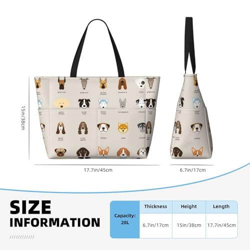 FLYIFE Bedruckte Strandtasche mit Hundemotiv, große Kapazität, Schultertasche für Damen, mit 7 Taschen, faltbar, Schwarz , Einheitsgröße