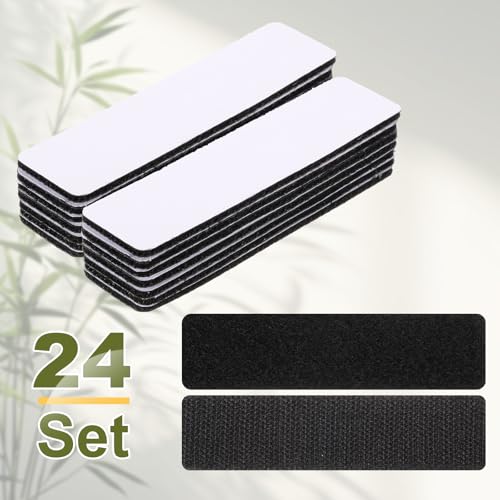 Image of HARFINGTON 24set Hook and Loop Strips with Adhesive 1 inchx4 inch Double Sided Hook and Loop Tape Nylon Self Sticky Fastener for Home Office Car, Black