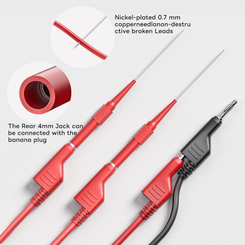 Cleqee Messleitungen Kit Krokodilklemmen Elektrisches Kabel 4mm Bananenstecker zu Bananenstecker Testdrähte mit Drahtstichproben 6 Stück für Multimeter Elektrische Prüfung Rot&Balck