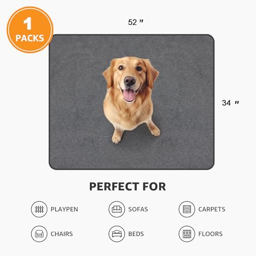 Image of Washable Dog Pee Pads: 34x52 1 Pack Reusable Whelping Pads, Absorb Dog Mats Non-Slip Puppy Training Pads for Whelping, Potty, Training, Playpen, Crate