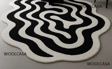 Image of Hand Tufted Wool Rug 6x8 Ft - Modern Irregular Shape Aesthetic Carpet, 1 Inch Thick Pile, Anti-Skid Backing, Soft Handmade Woolen Area Rug for Living Room, Bedroom, Hall Decor