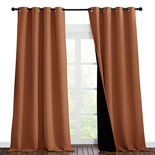 Image of NICETOWN Full Shading Curtains for Windows, Super Heavy-Duty Black Lined Blackout Curtains for Bedroom, Privacy Assured Window Treatment (Burnt Orange, Pack of 2, 55 inches W x 102 inches L)
