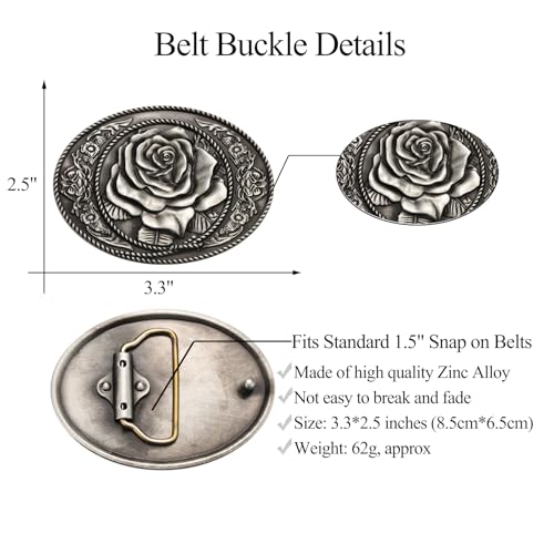 Image of Antique Rose Belt Buckles for Women Men Western Cowboy Cowgirl Floral Belt Buckle Christmas Halloween Gifts