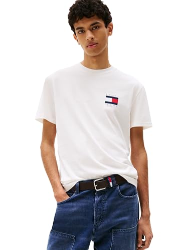 Tommy Jeans Men's Short Sleeve Cotton Graphic T-Shirts with Printed Flag Design