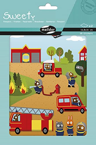 Maildor AE226C, STICKERS Sweety, 2 sheets, Size: 14,8x21 cm, FELT stickers, FIREFIGHTERS (28 stickers)