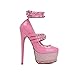 onlymaker Womens Round Toe Rhinestone Platform Rivets Buckle Strappy Mary Jane Pumps Close Studded Straps Stiletto High Heels Party Dressing Shoes Pink Size 8
