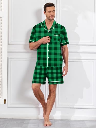 Image of Mens 2 Piece Short Sleeve Button Down Pajama Set, S-3XL | Soft Modal Fabric, Cool Lightweight Sleepwear & Loungewear with Pockets, Home Relaxing